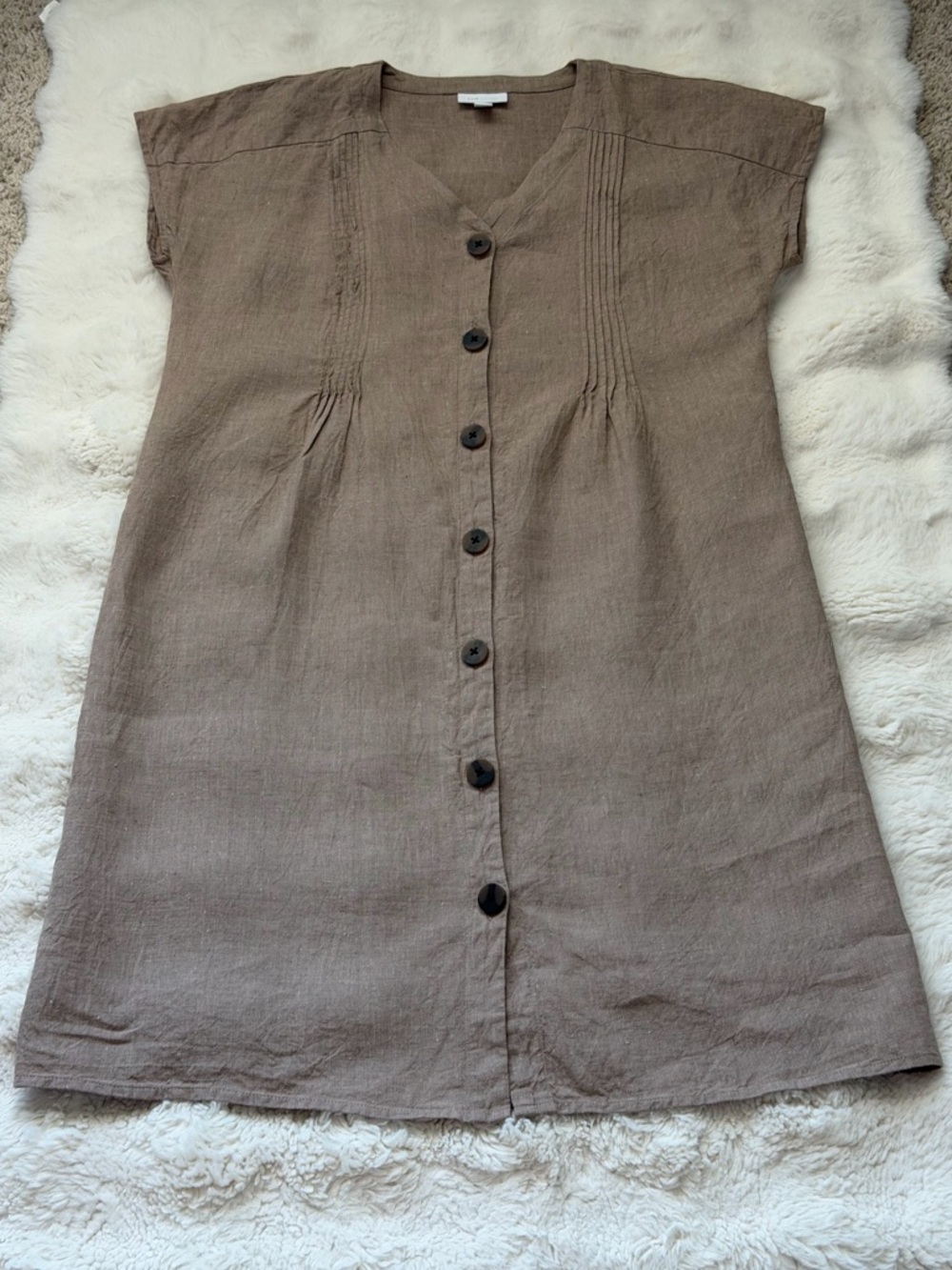 J. Jill Button Down Mini Linen Dress in Beige Neutral Tone / Boho Minimalist-XS - Picture 7 of 15